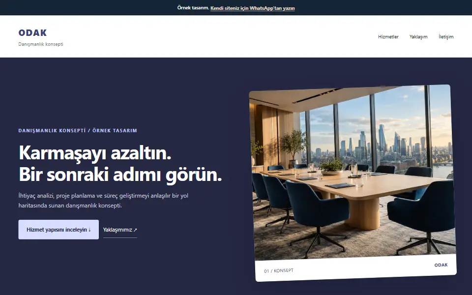 Danışmanlık örnek web sitesi, masaüstü görünümü