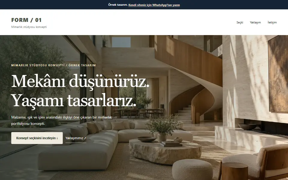 Mimarlık ofisi örnek web sitesi, masaüstü görünümü