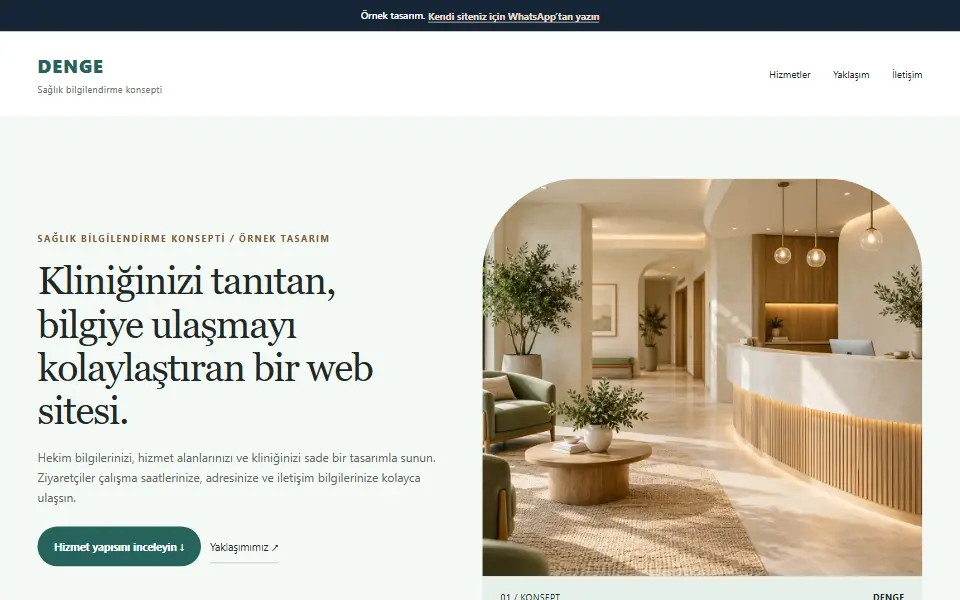 Sağlık kliniği örnek web sitesi, masaüstü görünümü