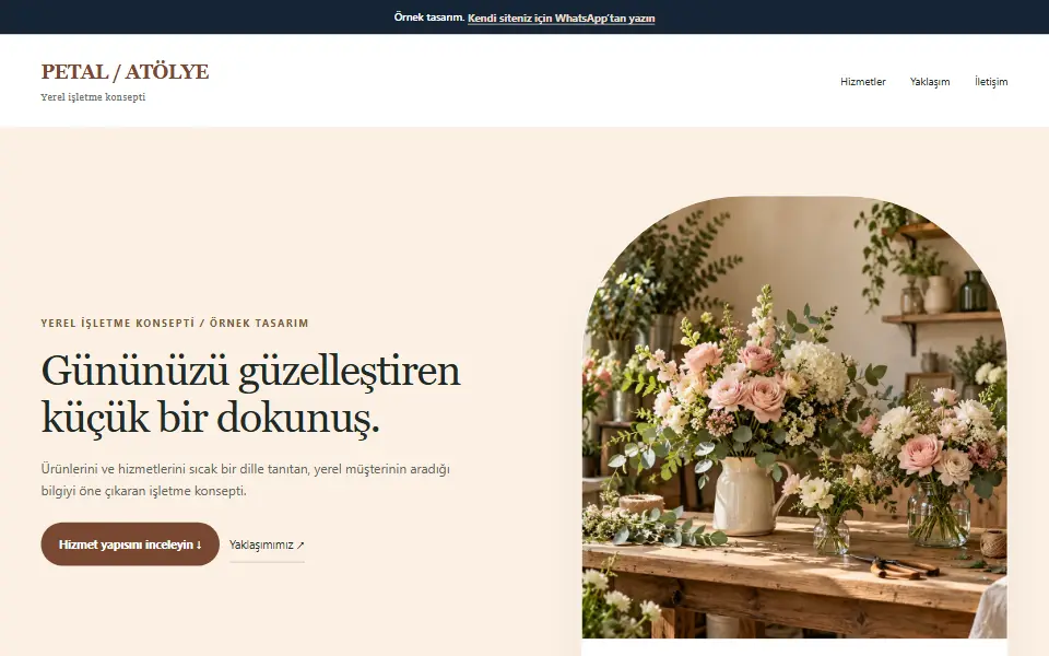 Yerel işletme örnek web sitesi, masaüstü görünümü